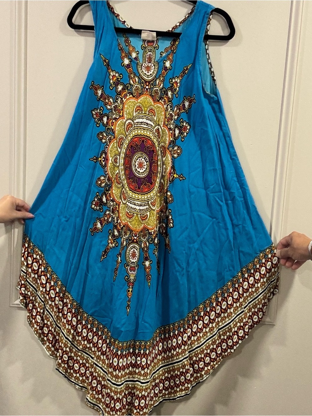Exist Blue Mandala Print Handkerchief Hem Dress One Size